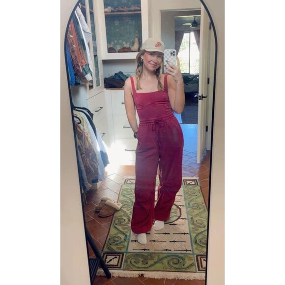FREE PEOPLE Movement Inbound Onesie Stretch Jumpsuit in Crimson Size Small - Picture 10 of 10